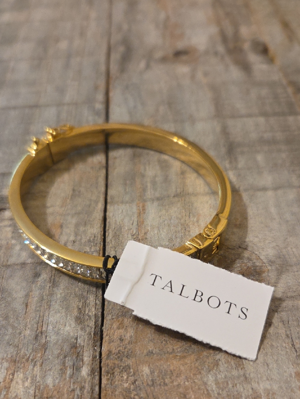 NWT Talbots Gold & Silver Tone Classy Crystal Hinged Baguette Bangle Bracelet - Picture 5 of 8